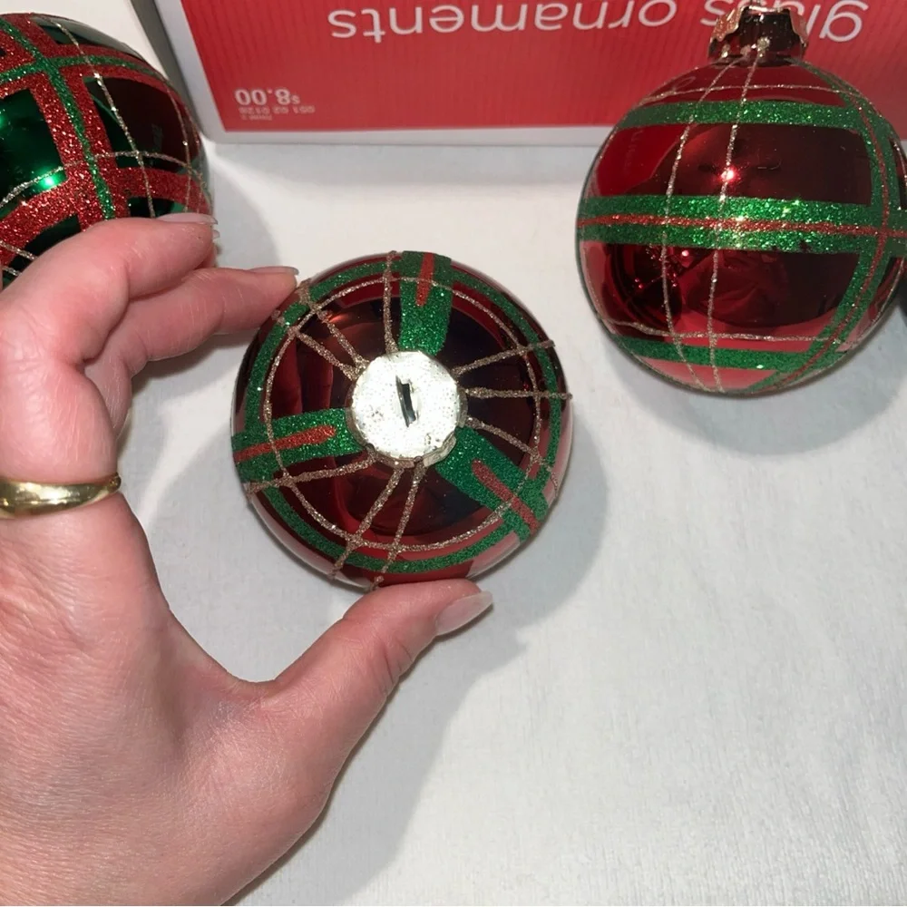 Vintage Festive Red and Green plaid Holiday Ornaments - Picture 7 of 10